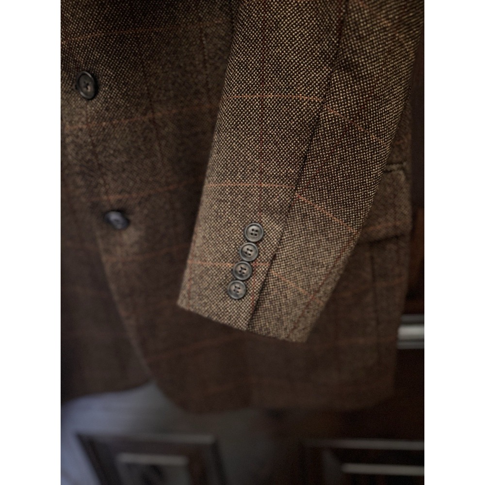 Corneliani Mark Shale Mens Brown Plaid Wool Sport Coat Blazer Made in Italy 42R - Picture 10 of 16